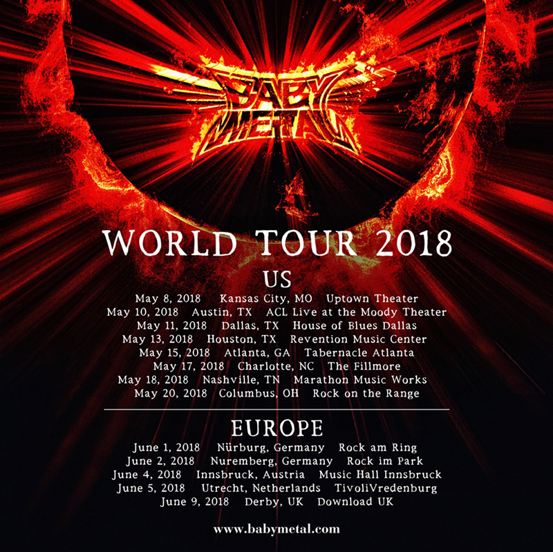 BABYMETAL、ワールドツアー「BABYMETAL WORLD TOUR 2018」の開催を発表