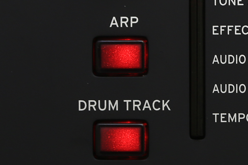アルぺジエーター・ボタン（ARP）やドラムトラック・ボタン（DRUM TRACK）
