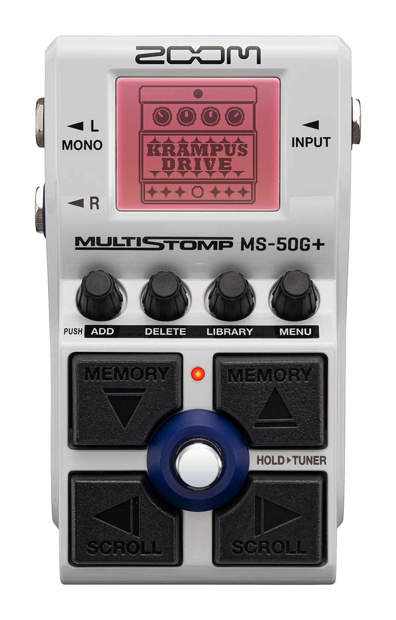 ズームから100種類のギターエフェクトを内蔵するマルチなストンプボックス「MS-50G+ MultiStomp」がリリースされた。