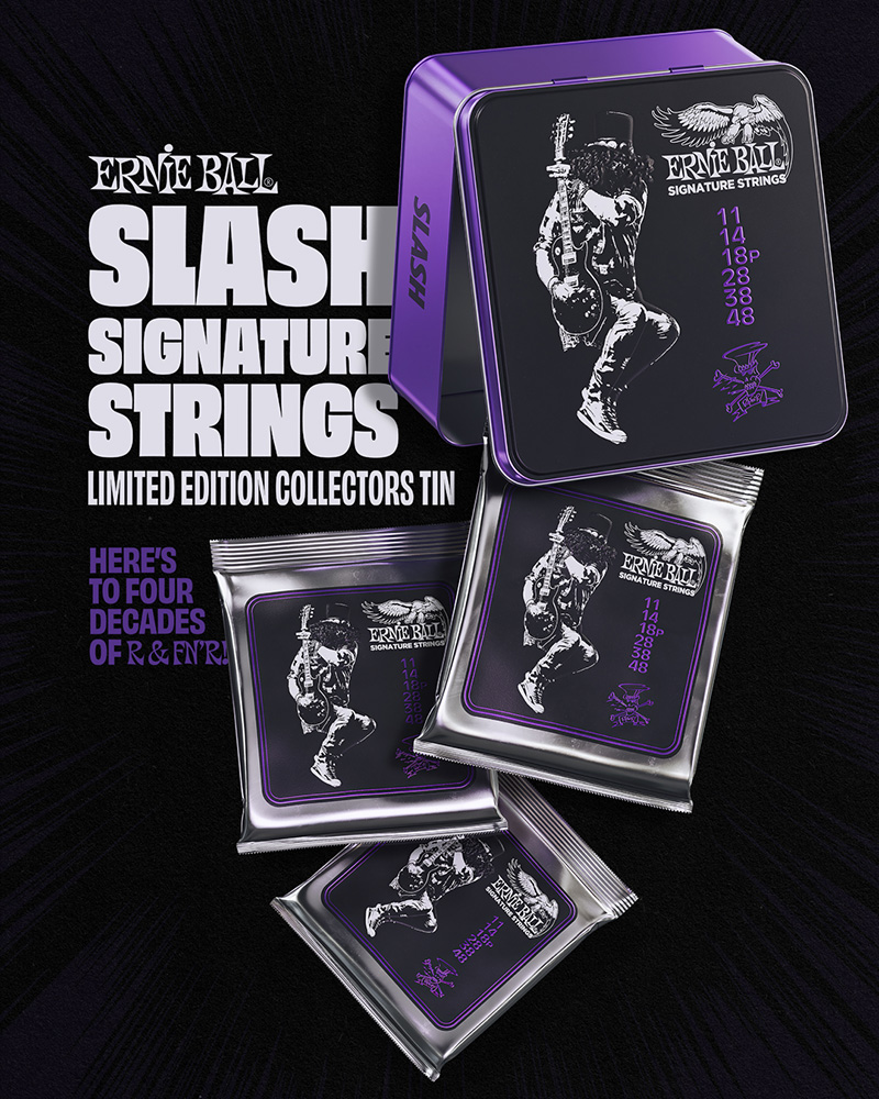 コルグ、Ernie Ball「SLASH SIGNATURE STRING SET」をリリース！（Slashの印象的なグラフィックをパックとボックスに配した限定のシグネチャー・セット）