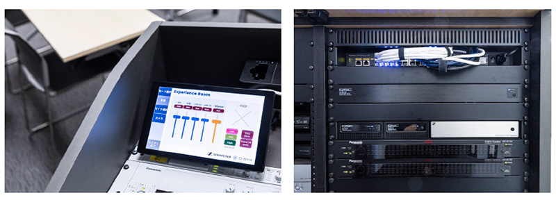 専用のタッチパネルコントローラー／QSC及びSennheiserのコントロール機器群